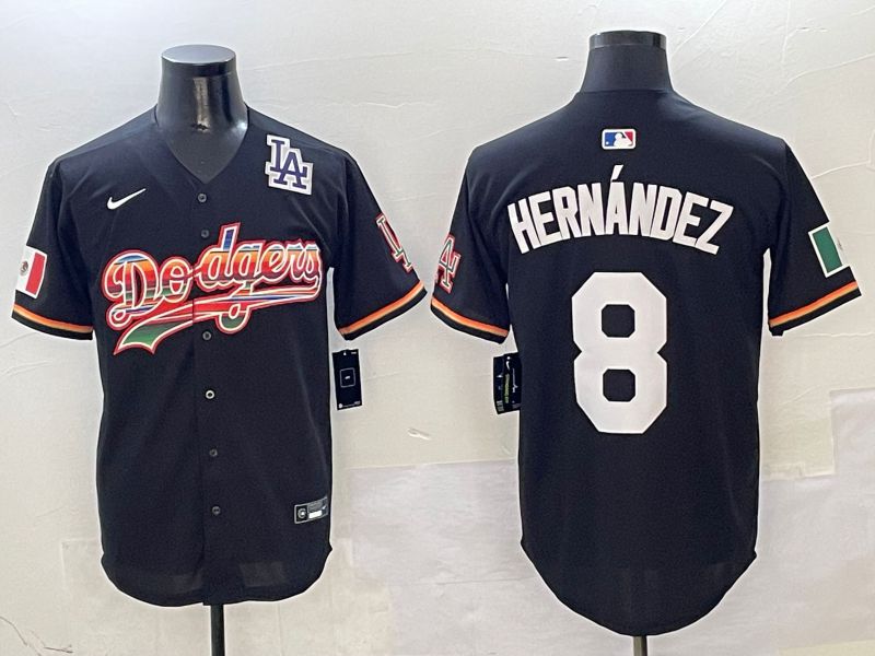 Men Los Angeles Dodgers #8 Hernandez Black rainbow Nike 2025 MLB Jersey style 9